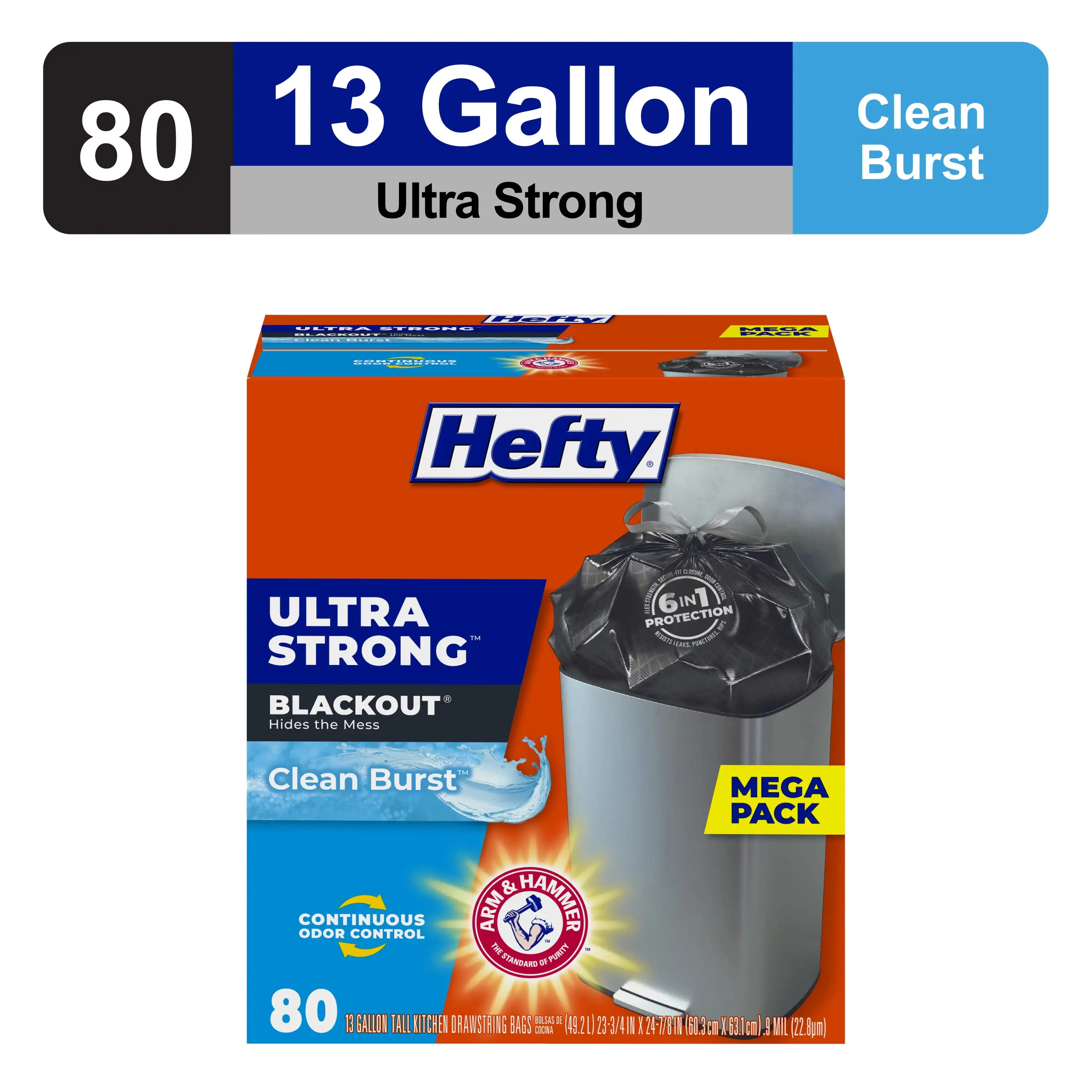 Ultra Strong 13 Gallon Trash Bags, Tall Kitchen Trash Bags, Blackout, Clean Burst Scent, 80 Bags
Ultra Strong 13 Gallon Trash Bags, Tall Kitchen Trash Bags, Blackout, Clean Burst Scent, 80 Bags
