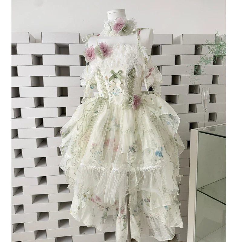 Sweet Lolita Dress Green Layered Ruffle Dress with White Lace Trim and Bows Cosplay Costumes with Choker Party Flower Dress
Sweet Lolita Dress Green Layered Ruffle Dress with White Lace Trim and Bows Cosplay Costumes with Choker Party Flower Dress
