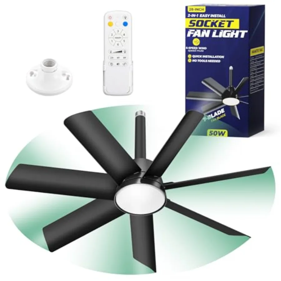 28in Socket Fan Light, 4000LM Ceiling Fans with Lights and Remote, 3000K-6500K 3 Colors 6 Speeds Socket Fan E26/E27 Base, Screw
28in Socket Fan Light, 4000LM Ceiling Fans with Lights and Remote, 3000K-6500K 3 Colors 6 Speeds Socket Fan E26/E27 Base, Screw