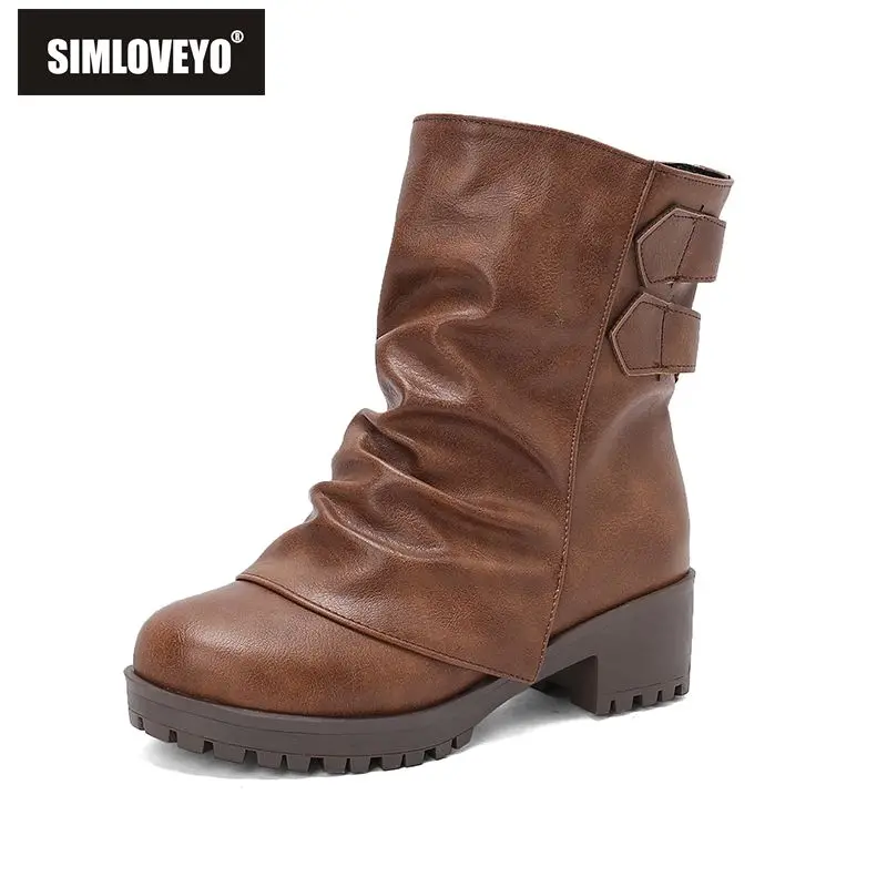 SIMLOVEYO 2025 Винтажные женские ботильоны с круглым носком на массивном блочном каблуке 4,5 см, платформа 2,5 см, дизайн без шнуровки с пряжкой, размер 43 44 45 
SIMLOVEYO 2025 Винтажные женские ботильоны с круглым носком на массивном блочном каблуке 4,5 см, платформа 2,5 см, дизайн без шнуровки с пряжкой, размер 43 44 45