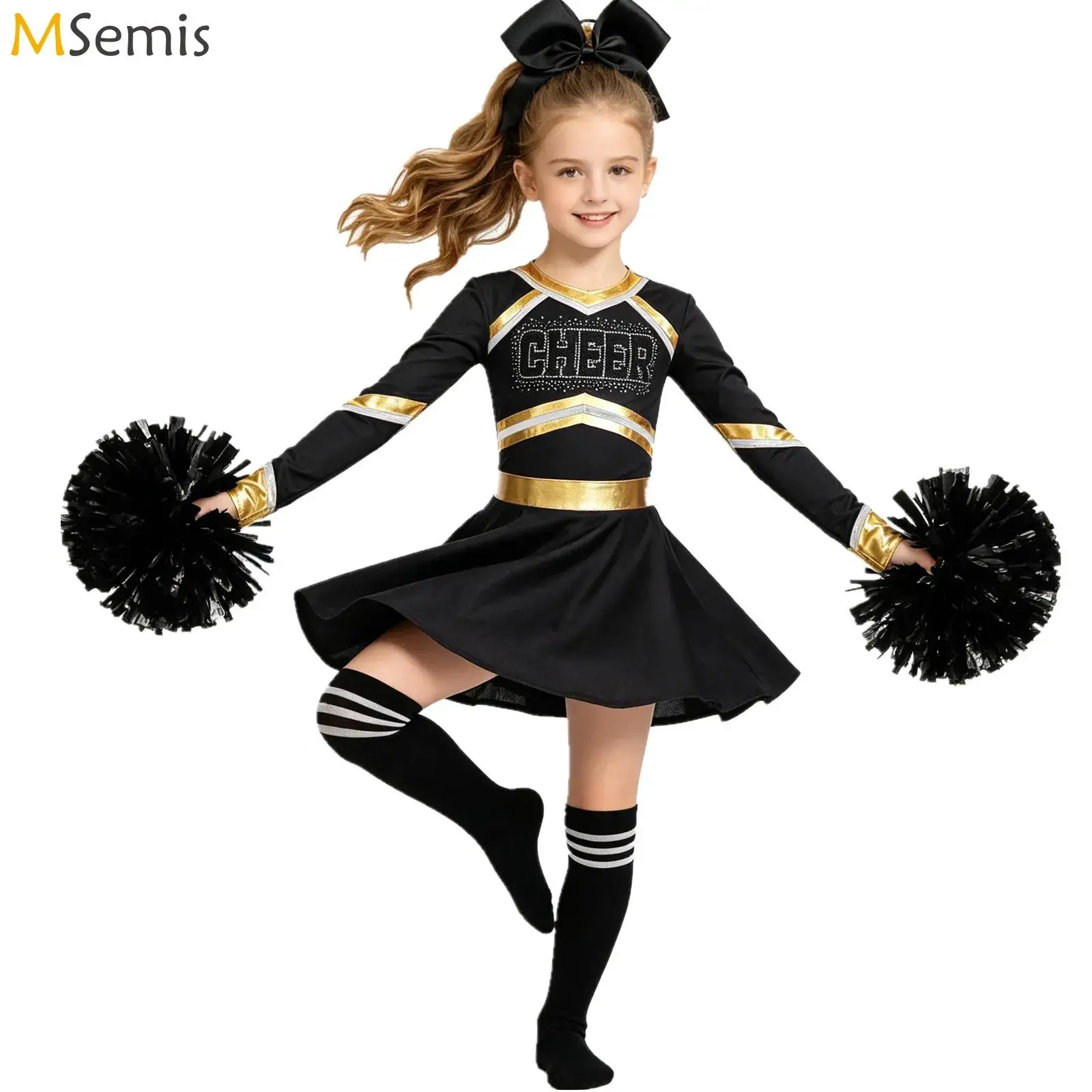 Kids Girls Cheerleader Costume Cheerleading Uniform Dance Performance Outfit Glittery Rhinestones Letter Metallic Trim Dress
Kids Girls Cheerleader Costume Cheerleading Uniform Dance Performance Outfit Glittery Rhinestones Letter Metallic Trim Dress