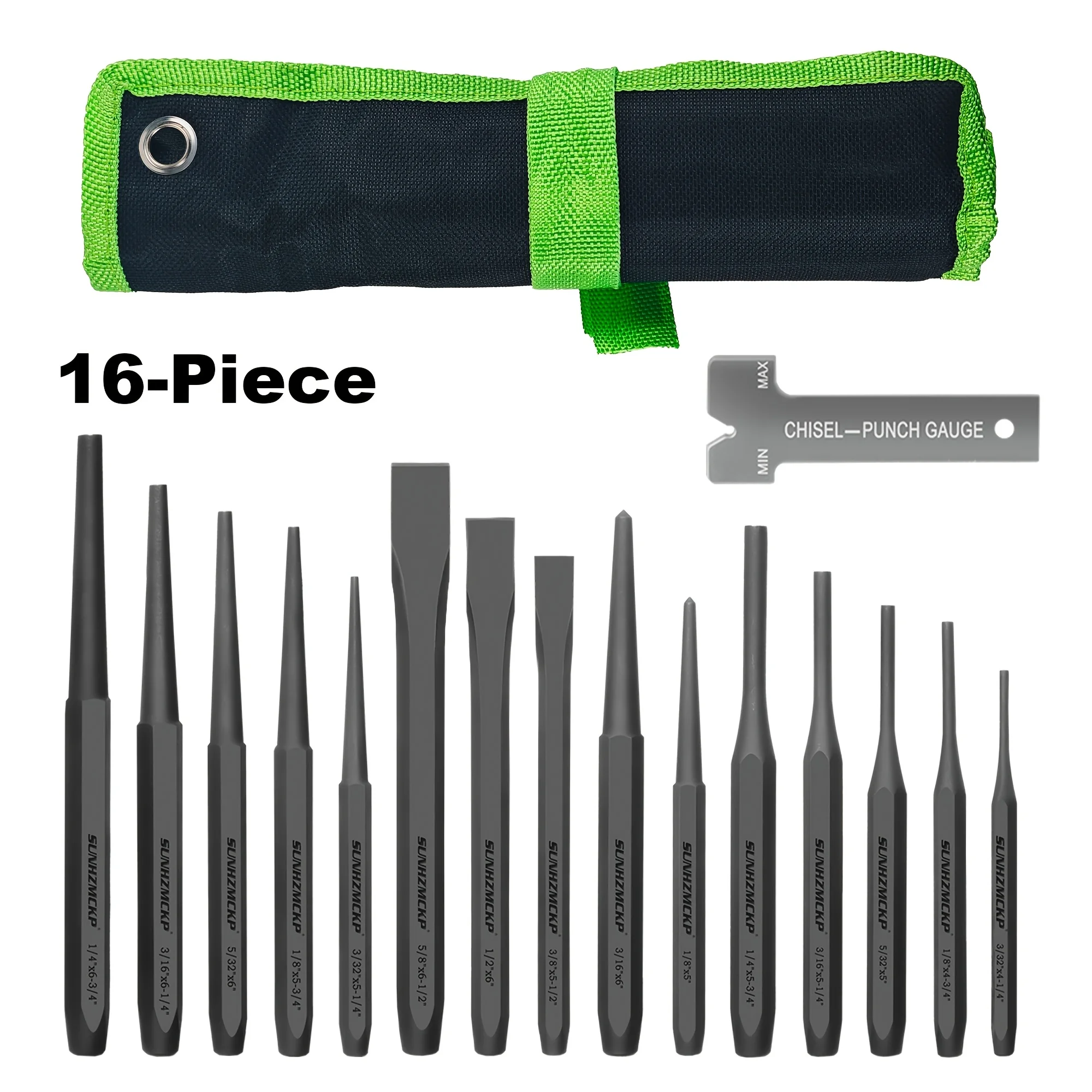 16pcs Heavy Duty Punch and Chisel Set | Includes Taper Punch, Cold Chisels, Pin Punch, Punch, Made of Chrome Vanadium Steel, with Storage Pouch, for Removing Repair Tool - SUNHZ MCKP
16pcs Heavy Duty Punch and Chisel Set | Includes Taper Punch, Cold Chisels, Pin Punch, Punch, Made of Chrome Vanadium Steel, with Storage Pouch, for Removing Repair Tool - SUNHZ MCKP
