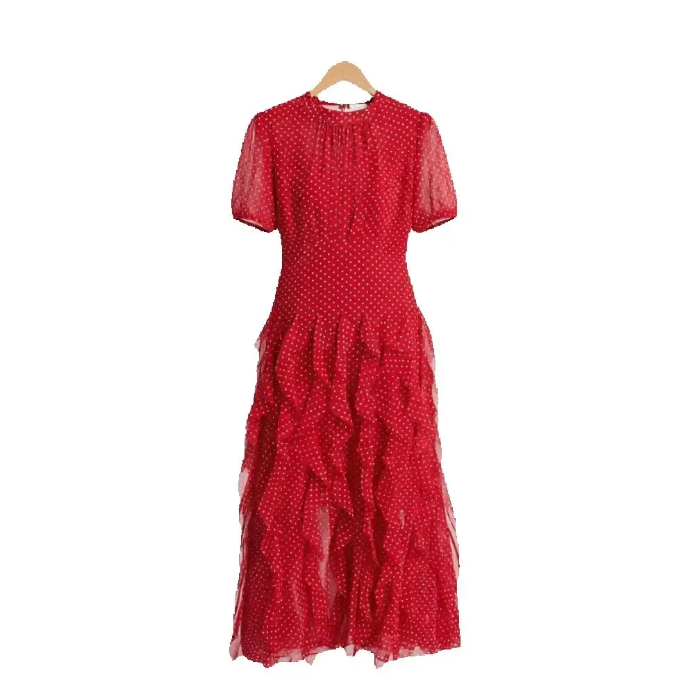 Women Red White Polka Dot Maxi Dress Vintage Puff Short Sleeve High Neck Ruffle Tiered Chiffon Long Dress Holiday Party Robe
Women Red White Polka Dot Maxi Dress Vintage Puff Short Sleeve High Neck Ruffle Tiered Chiffon Long Dress Holiday Party Robe