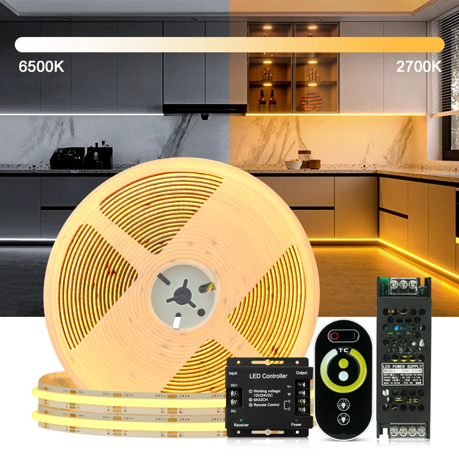 24V CCT COB Led Strip 1M 2M 3M 4M 5M 10M Warm White 2700K to Cold 6000K Changeable Dimmable Cob Led Tape Flexible RF Control
24V CCT COB Led Strip 1M 2M 3M 4M 5M 10M Warm White 2700K to Cold 6000K Changeable Dimmable Cob Led Tape Flexible RF Control