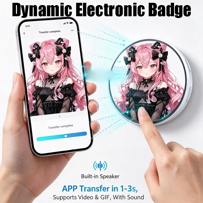 Touch Screen Dynamic Badge Pin Digital Photo Display Brooch Anime Fan Gift Unisex Rechargeable Show Off Favorite Characters
Touch Screen Dynamic Badge Pin Digital Photo Display Brooch Anime Fan Gift Unisex Rechargeable Show Off Favorite Characters