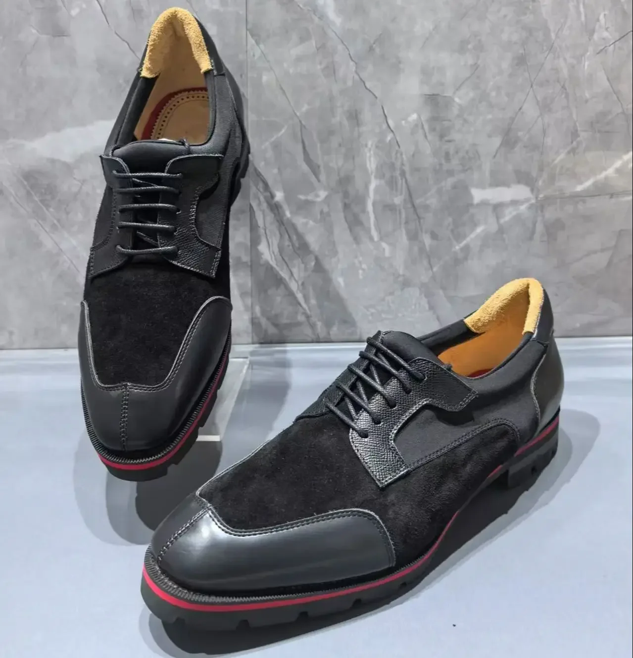 Red Sole Sewing Business Suit Tacones Male Size 40-48 Lace-Up Chaussures Mature Black Leather Patchwork Suede Men's Single Shoes
Red Sole Sewing Business Suit Tacones Male Size 40-48 Lace-Up Chaussures Mature Black Leather Patchwork Suede Men's Single Shoes