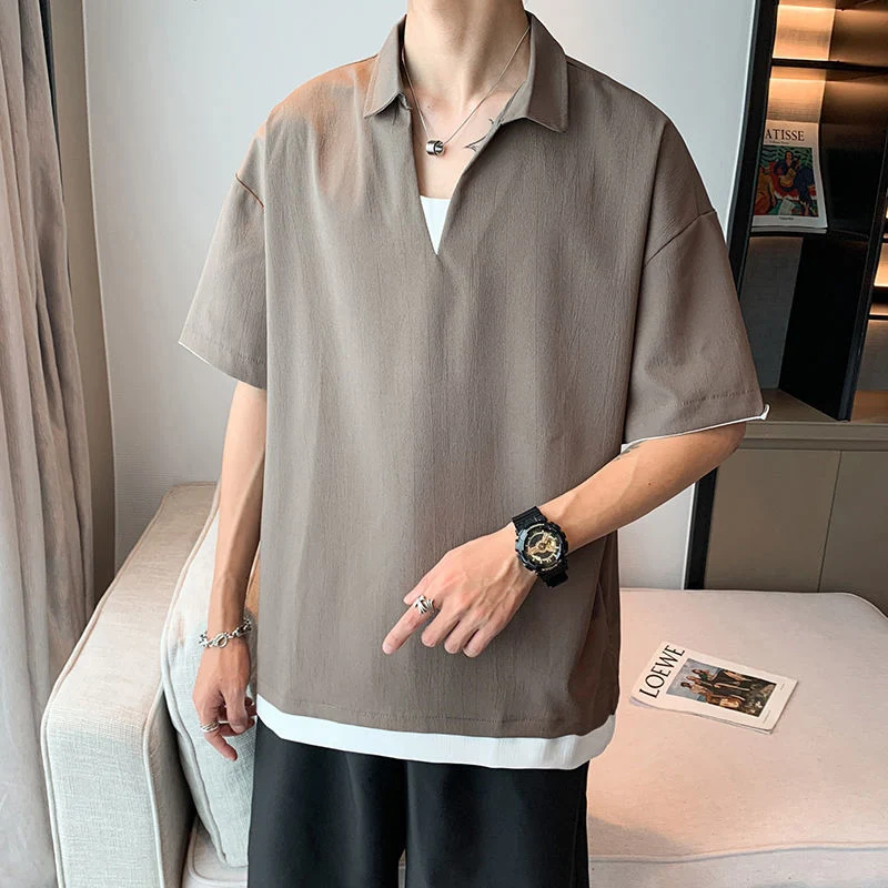 Summer Ice Silk Short Sleeve Men Polo T Shirts Korean Fake Two Piece Fashion Teenagers Oversized Tops Tee Black Coffee Interview
Summer Ice Silk Short Sleeve Men Polo T Shirts Korean Fake Two Piece Fashion Teenagers Oversized Tops Tee Black Coffee Interview