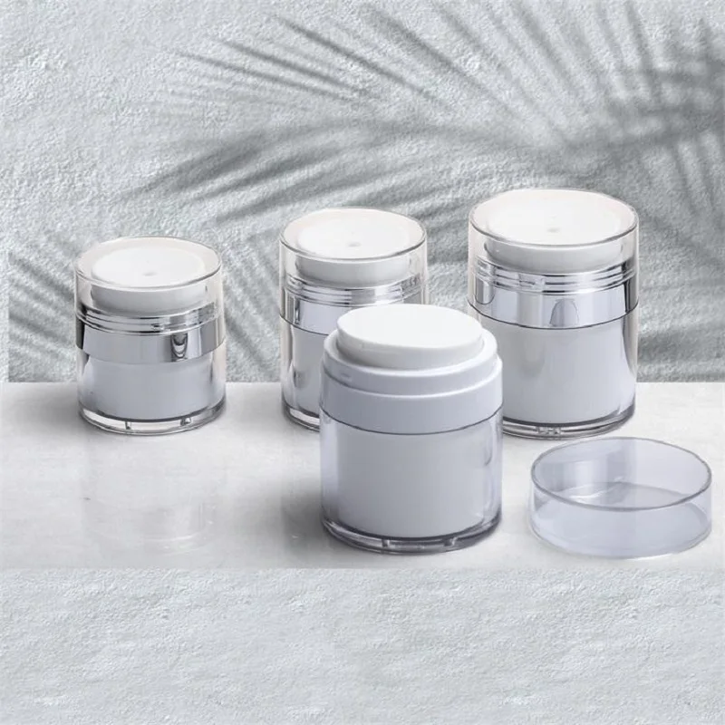 Wholesale White Airless Pump Press Jar with pump 15/30/50/100g Round Portable Travel Lotion Sunscreen Eye Cream Plastic Packagin
Wholesale White Airless Pump Press Jar with pump 15/30/50/100g Round Portable Travel Lotion Sunscreen Eye Cream Plastic Packagin