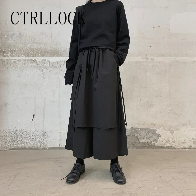 CTRLLOCK Chic Casual Drawstring Skirt Loose Straight Pants Black Lace-up Pleated Trousers
CTRLLOCK Chic Casual Drawstring Skirt Loose Straight Pants Black Lace-up Pleated Trousers