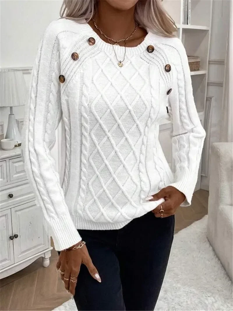 Women's Sweater Autumn/Winter Button Design Feel Raglan Sleeves Twisted Flower Pullover Knitted Fashion Round Neck Elegant
Women's Sweater Autumn/Winter Button Design Feel Raglan Sleeves Twisted Flower Pullover Knitted Fashion Round Neck Elegant