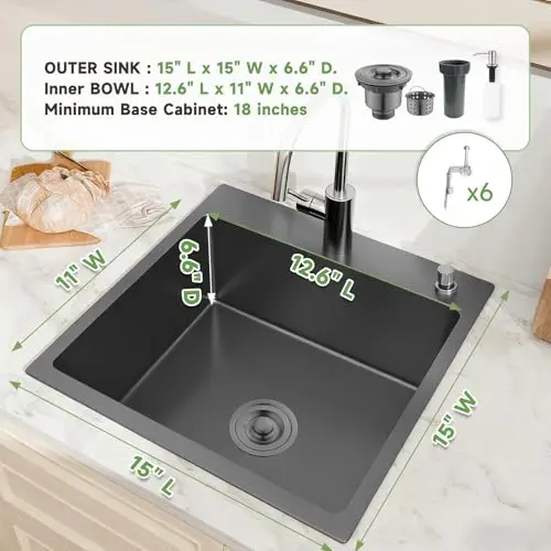 15 Inch Black Stainless Steel Topmount Single Bowl Bar Sink 16 Gauge Drop-In For Wet Bar RV Outdoor Kitchen
15 Inch Black Stainless Steel Topmount Single Bowl Bar Sink 16 Gauge Drop-In For Wet Bar RV Outdoor Kitchen