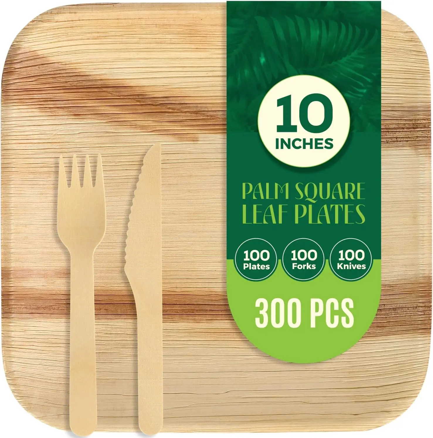 300 Pa Compostable Square Palm Leaf Dinnerware I 100 Of 10'' Plates, 100 Knives And 100 Forks| Premium Disposable Plates Set I
300 Pa Compostable Square Palm Leaf Dinnerware I 100 Of 10'' Plates, 100 Knives And 100 Forks| Premium Disposable Plates Set I