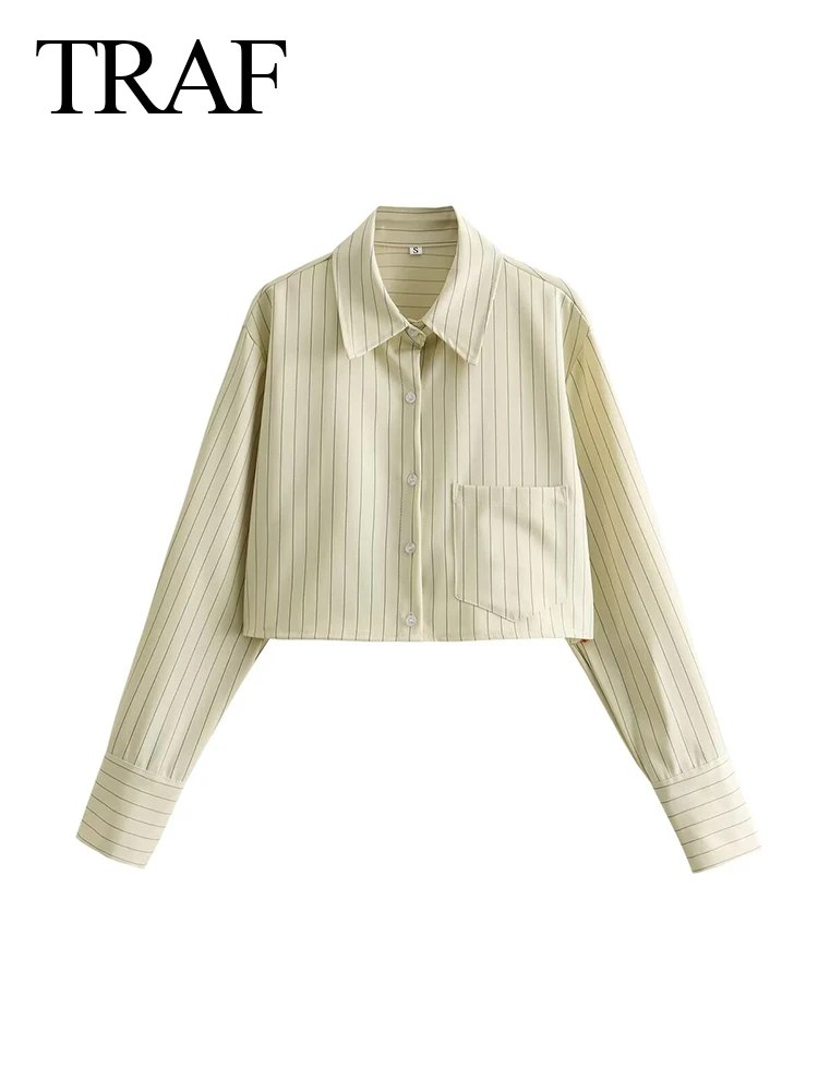 TRAF 2024 Women Fashion Shirt Lapel Single-Breasted Pocket Casual Shirts Loose Top Female Long Sleeves Buttons Stripe Blouses
TRAF 2024 Women Fashion Shirt Lapel Single-Breasted Pocket Casual Shirts Loose Top Female Long Sleeves Buttons Stripe Blouses