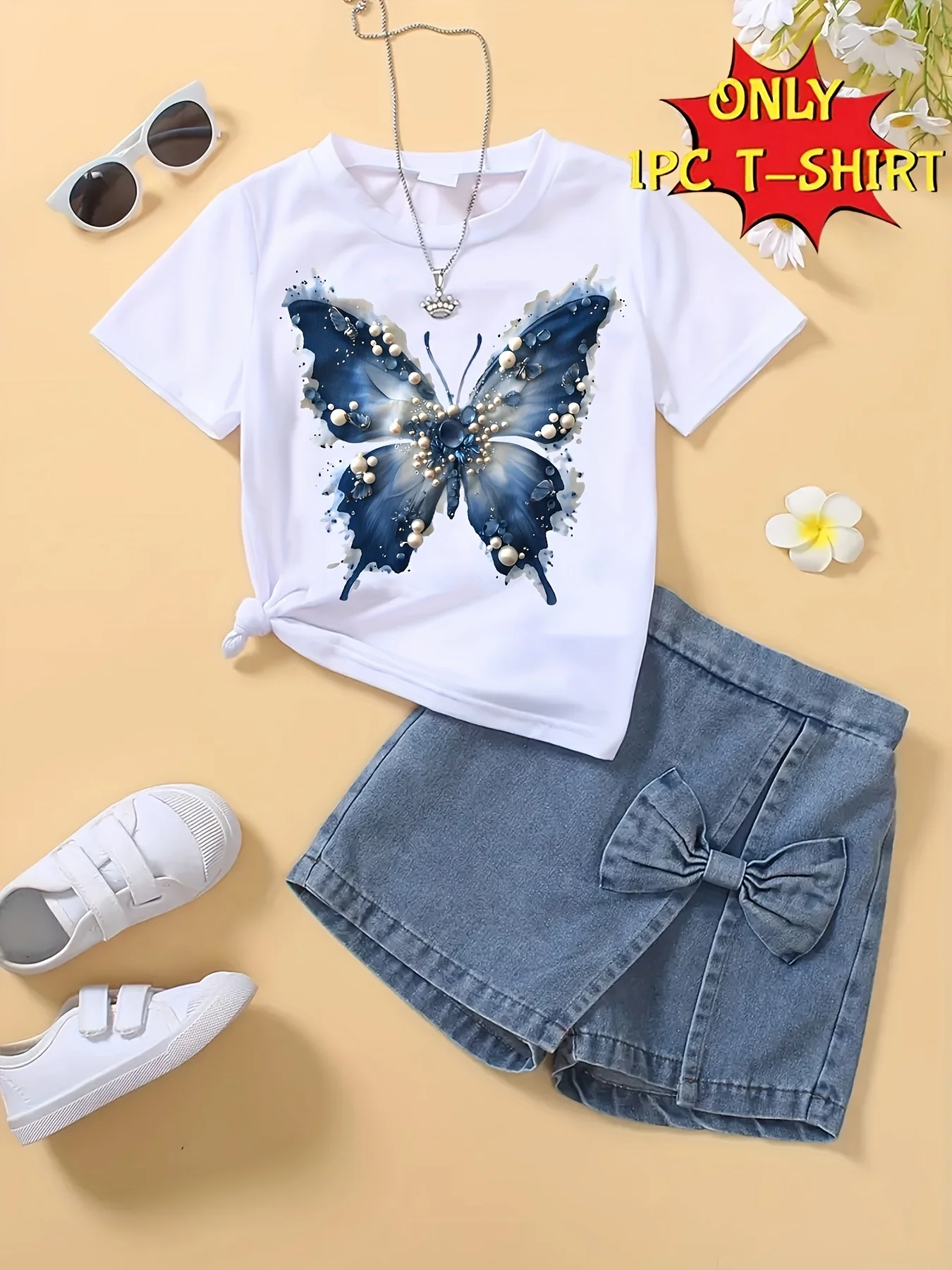 Trendy White T-Shirt for - Unique Blue Butterfly Graphic with Sparkling Details, Stylish Front Knot Design Perfect for Casual Outings and Casual Attire, Eye-Catching Summer Essential ONLY 1pc T-SHIRT
Trendy White T-Shirt for - Unique Blue Butterfly Graphic with Sparkling Details, Stylish Front Knot Design Perfect for Casual Outings and Casual Attire, Eye-Catching Summer Essential ONLY 1pc T-SHIRT