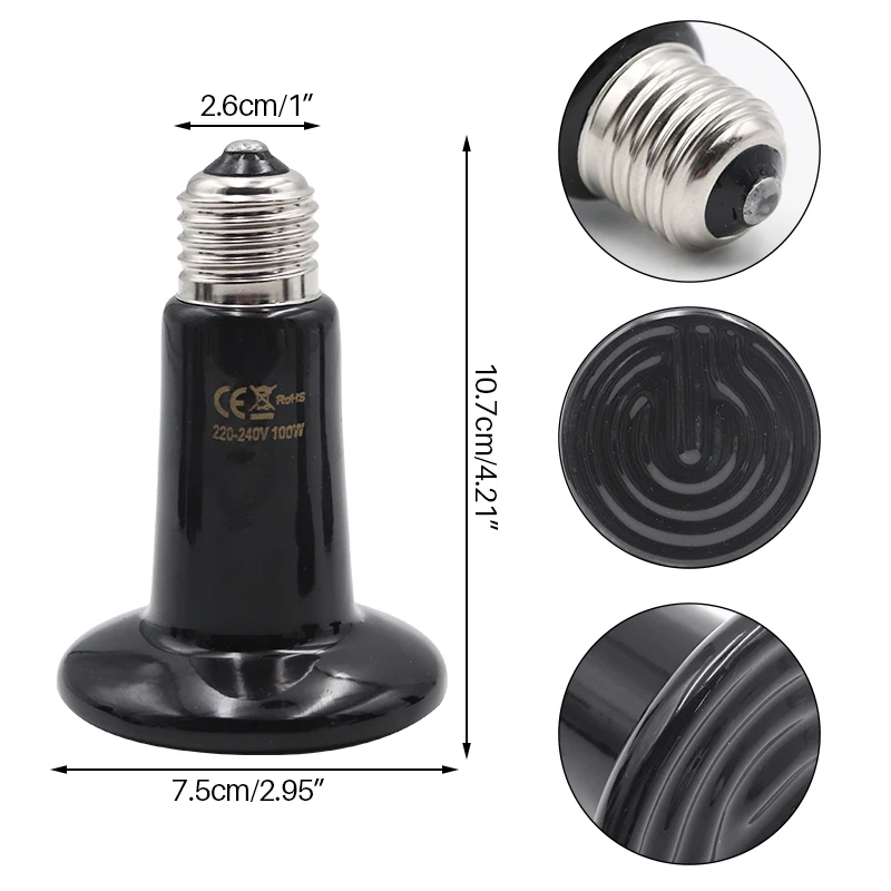 Reptile Animals Pet Heating Light, Ceramic 220V Mini Heat Emitter Bulb, 25/50/75/100/150/200W Far Infrared Black Heater 5Pcs
Reptile Animals Pet Heating Light, Ceramic 220V Mini Heat Emitter Bulb, 25/50/75/100/150/200W Far Infrared Black Heater 5Pcs