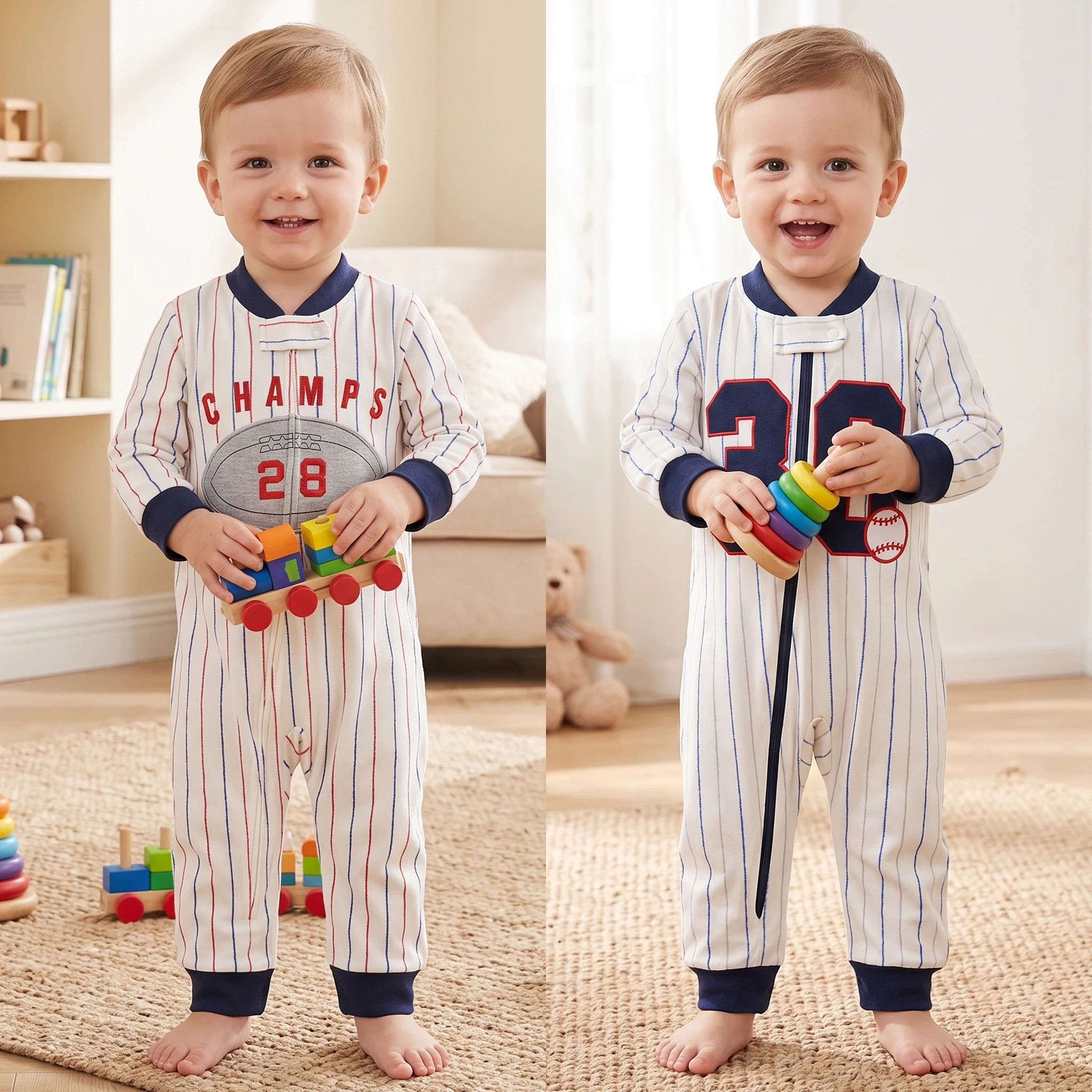Sporty Baseball Striped Baby Romper Letter Number Embroidery Milk Silk Zipper Onesie Jumpsuit 6-24M Infant Boys All Seasons
Sporty Baseball Striped Baby Romper Letter Number Embroidery Milk Silk Zipper Onesie Jumpsuit 6-24M Infant Boys All Seasons