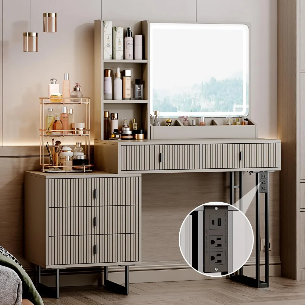 Large Vanity Desk with 3 Color Touch Screen Dimming Mirror, Vanity Desk with Charging Station
Large Vanity Desk with 3 Color Touch Screen Dimming Mirror, Vanity Desk with Charging Station