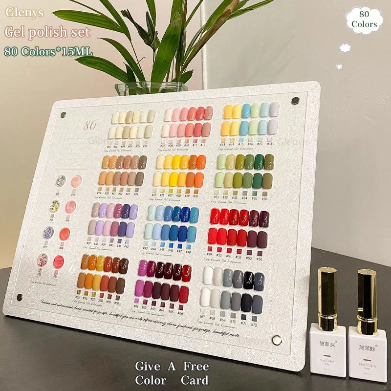 Glenys 80 color nail polish glue is popular in the season, new semi permanent immersion gel with color card nail art varnish set
Glenys 80 color nail polish glue is popular in the season, new semi permanent immersion gel with color card nail art varnish set