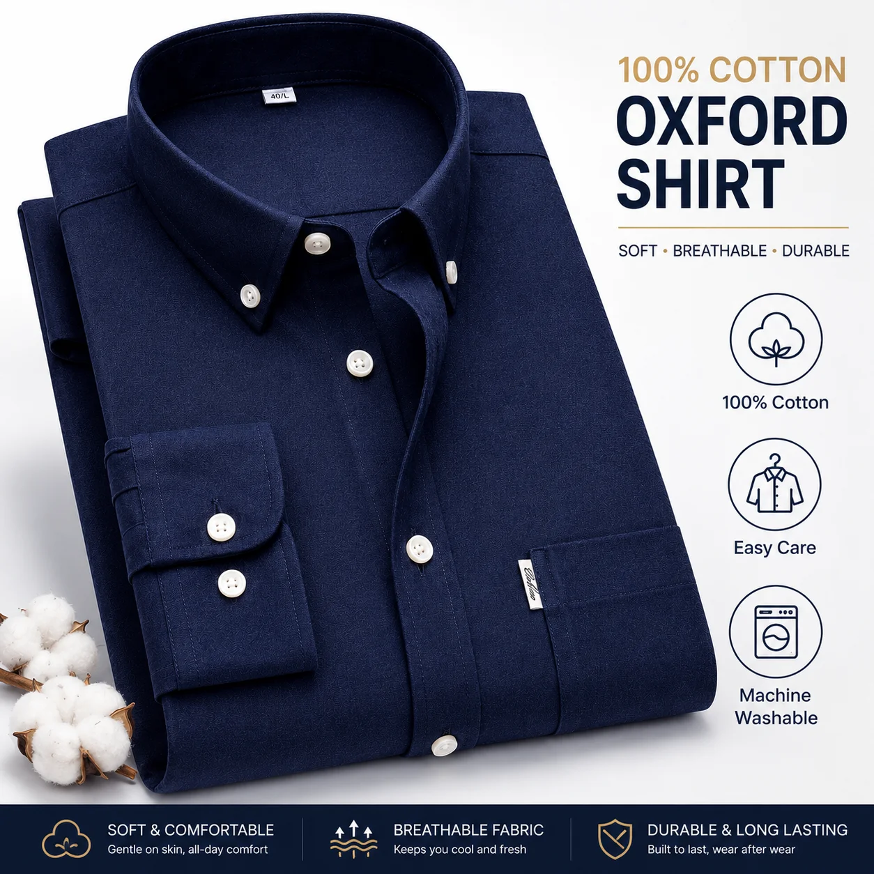 Men's 100% Pure Cotton Oxford Solid Long Sleeve Shirts Business Social Formal Shirts Male Single Pocket Designer Classic Clothes
Men's 100% Pure Cotton Oxford Solid Long Sleeve Shirts Business Social Formal Shirts Male Single Pocket Designer Classic Clothes