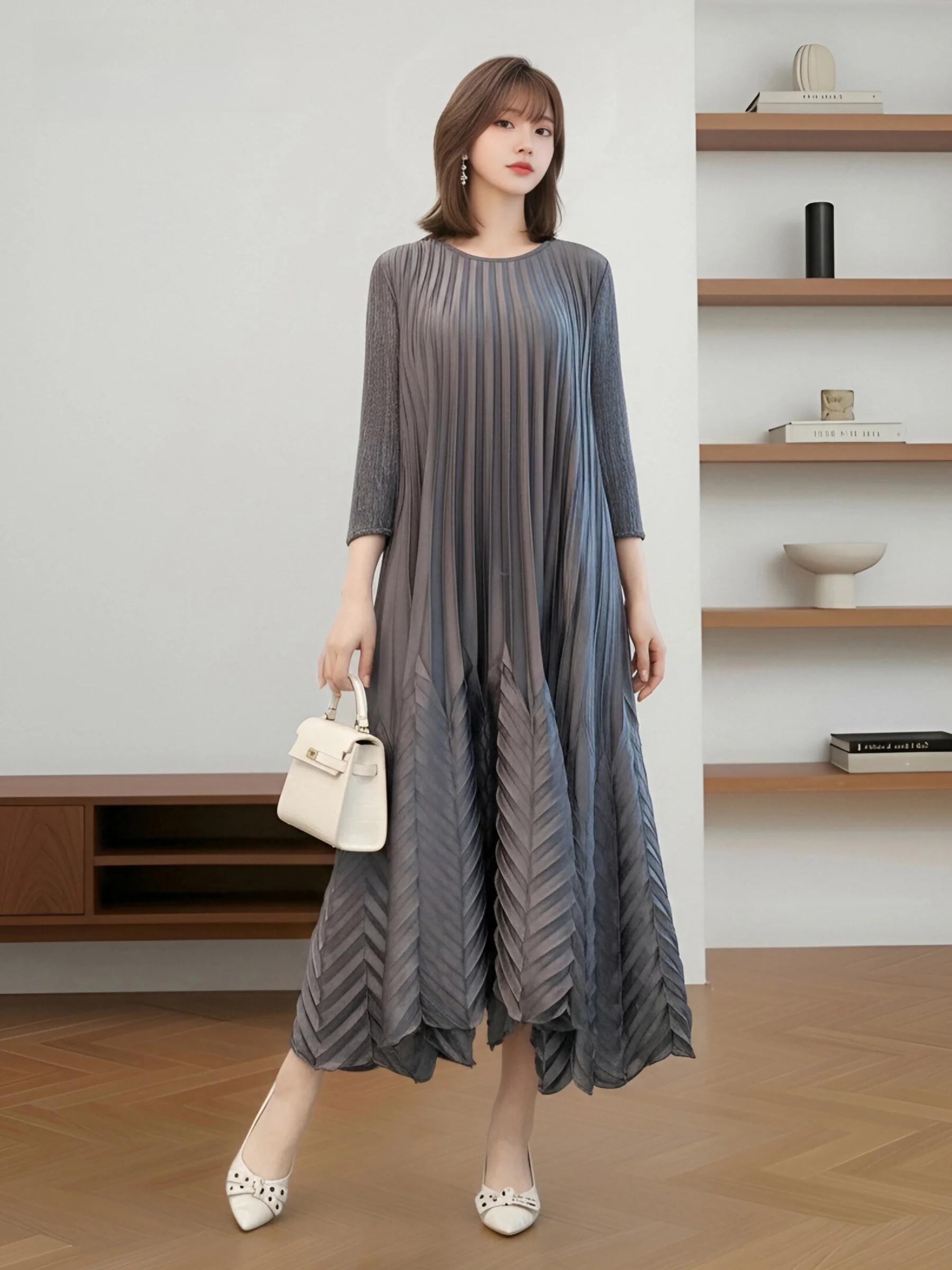 Pleated Dress Three-Quarter Sleeve A-Line Skirt Elegant Grandmother Grey Loose plus Size Women's Fashion City Commute
Pleated Dress Three-Quarter Sleeve A-Line Skirt Elegant Grandmother Grey Loose plus Size Women's Fashion City Commute