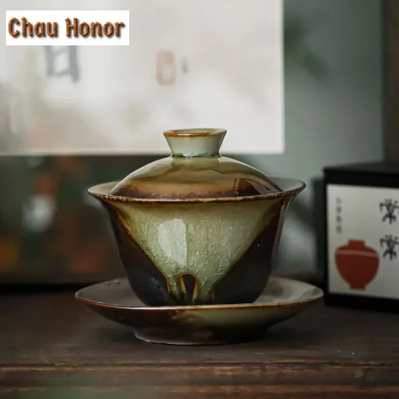 200ml Handmade Wood-fired Ceramic Tea Tureen Retro Coarse Pottery Tea Maker Gaiwan with Lid Household Single Kung Fu Teaware Set
200ml Handmade Wood-fired Ceramic Tea Tureen Retro Coarse Pottery Tea Maker Gaiwan with Lid Household Single Kung Fu Teaware Set