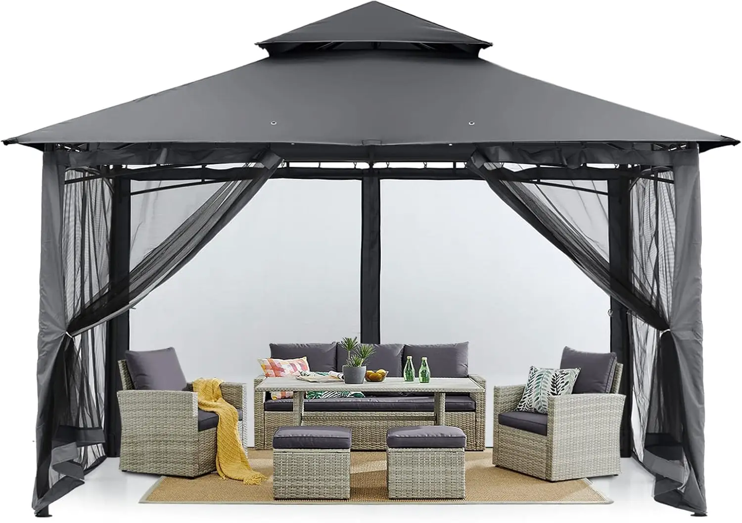 Outdoor Garden Gazebo for Patios with Stable Steel Frame and Netting Walls (10x10,Dark Gray)
Outdoor Garden Gazebo for Patios with Stable Steel Frame and Netting Walls (10x10,Dark Gray)