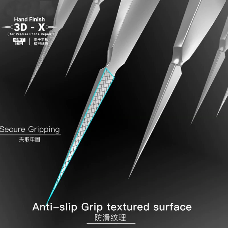 Hand polished thread anti slip 3D-X tweezers stainless steel precision mobile phone repair special pointed flying wire tweezers
Hand polished thread anti slip 3D-X tweezers stainless steel precision mobile phone repair special pointed flying wire tweezers
