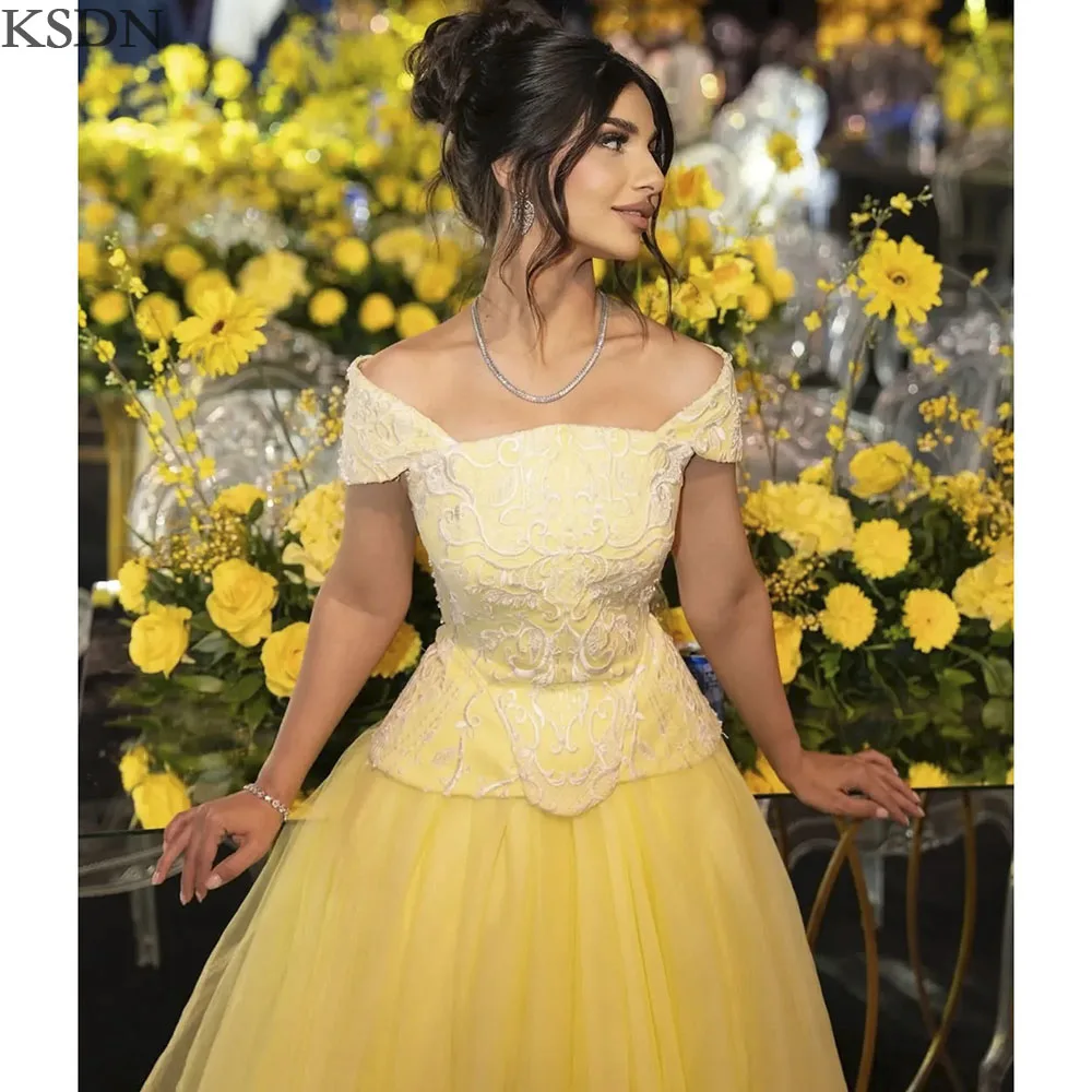 KSDN Yellow Evening Dresses 2025 Fashion Sleeveless Off the Shoulder Floor Length Lace Gowns Special Occasion Women Dress
KSDN Yellow Evening Dresses 2025 Fashion Sleeveless Off the Shoulder Floor Length Lace Gowns Special Occasion Women Dress