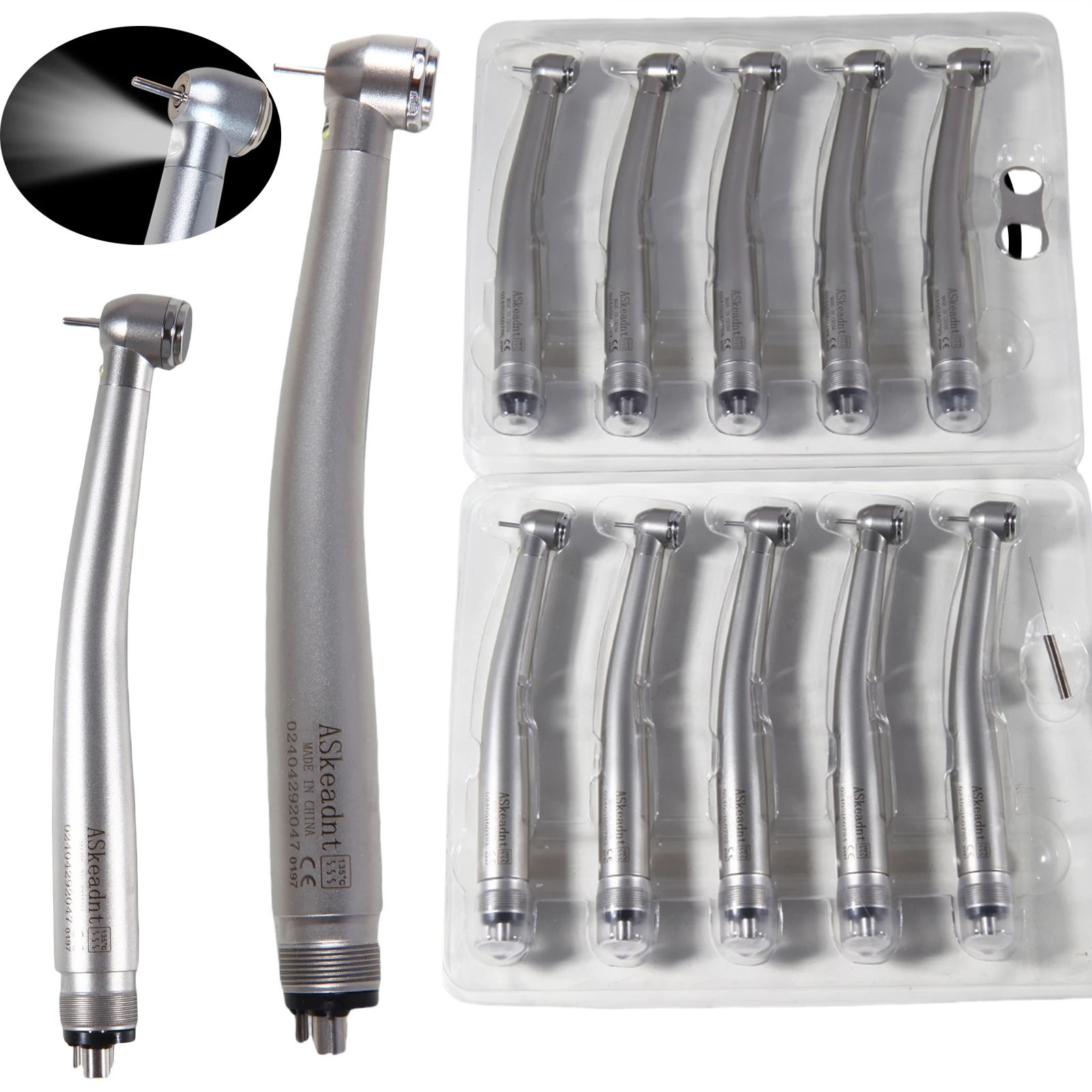 10X Dental High/Fast Speed Fiber Optic LED Handpiece Push 3 Way 4 Holes Standard Head Type NSK Style Askeadnt
10X Dental High/Fast Speed Fiber Optic LED Handpiece Push 3 Way 4 Holes Standard Head Type NSK Style Askeadnt
