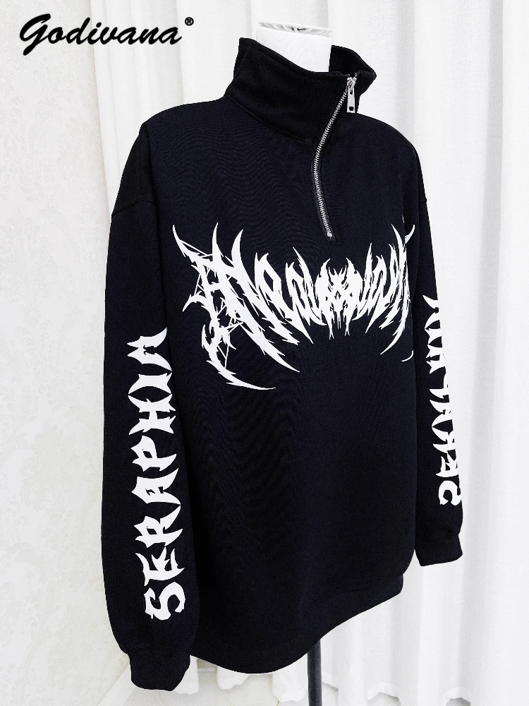 New Autumn Original High Neck Gothic Black and White Pullover Sweatshirt Subculture Printed Women's Y2k Hoodie Tops
New Autumn Original High Neck Gothic Black and White Pullover Sweatshirt Subculture Printed Women's Y2k Hoodie Tops