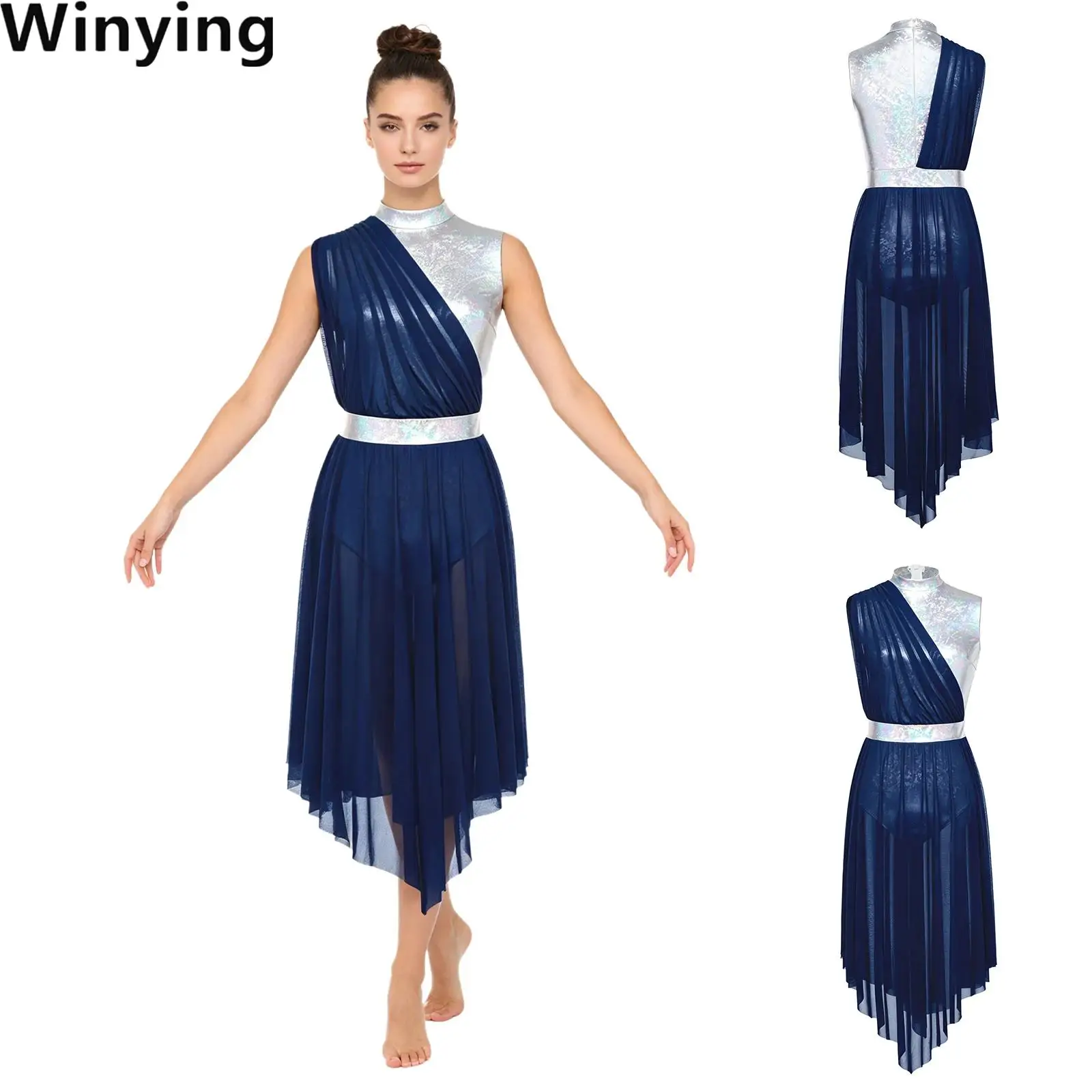 Women Ballet Dance Dress Lyrical Worship Praise Liturgical Performance Robe Sleeveless Metallic Leotard Flowy Mesh Skirted Dress
Women Ballet Dance Dress Lyrical Worship Praise Liturgical Performance Robe Sleeveless Metallic Leotard Flowy Mesh Skirted Dress