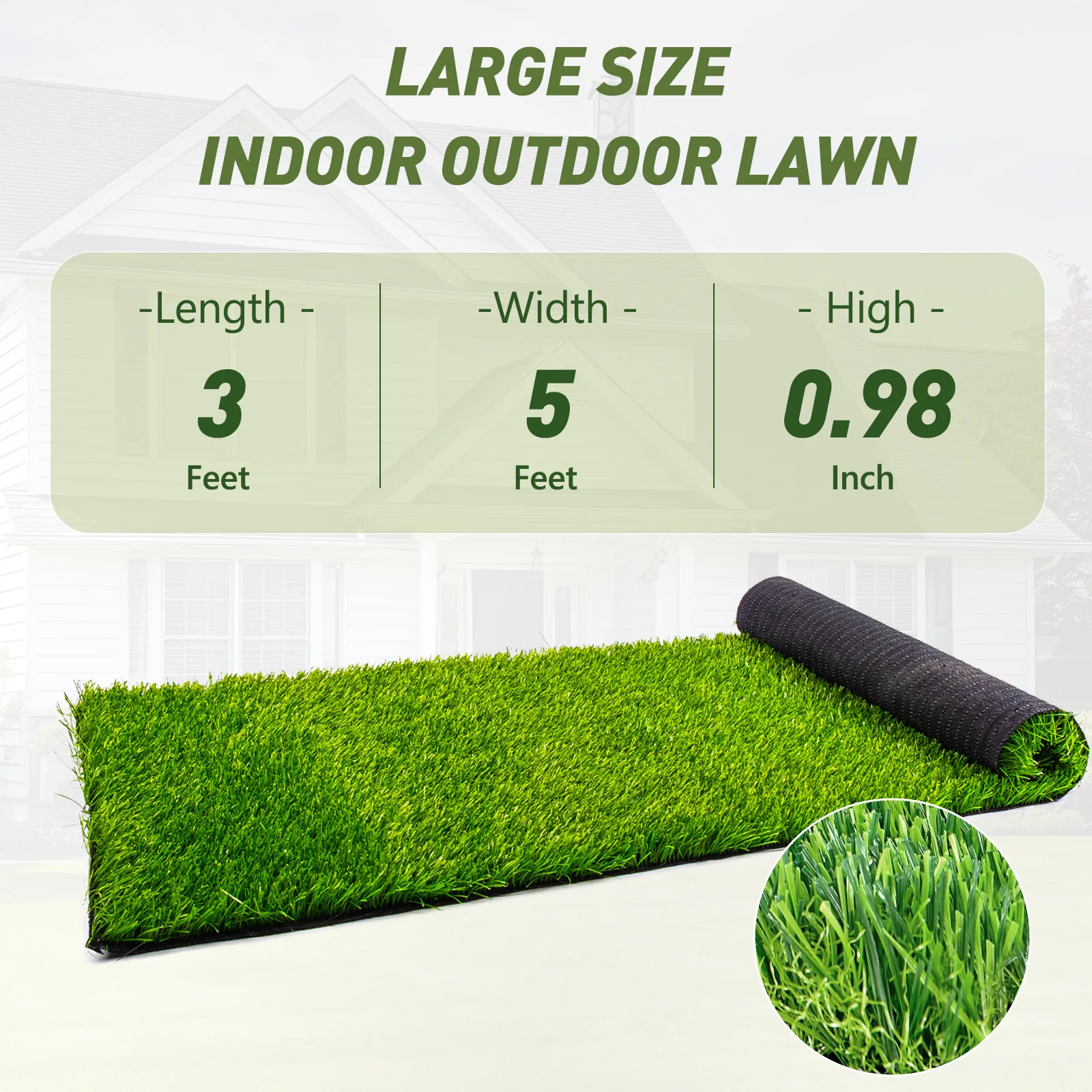 Upgraded Large Artificial Grass Turf | Indoor/Outdoor UV Protected & Fire Retardent Synthetic Lawn | Pet & Kid Friendly, Easy to Cut, Moisture-Proof Drainage Mat (3x5 Feet)
Upgraded Large Artificial Grass Turf | Indoor/Outdoor UV Protected & Fire Retardent Synthetic Lawn | Pet & Kid Friendly, Easy to Cut, Moisture-Proof Drainage Mat (3x5 Feet)