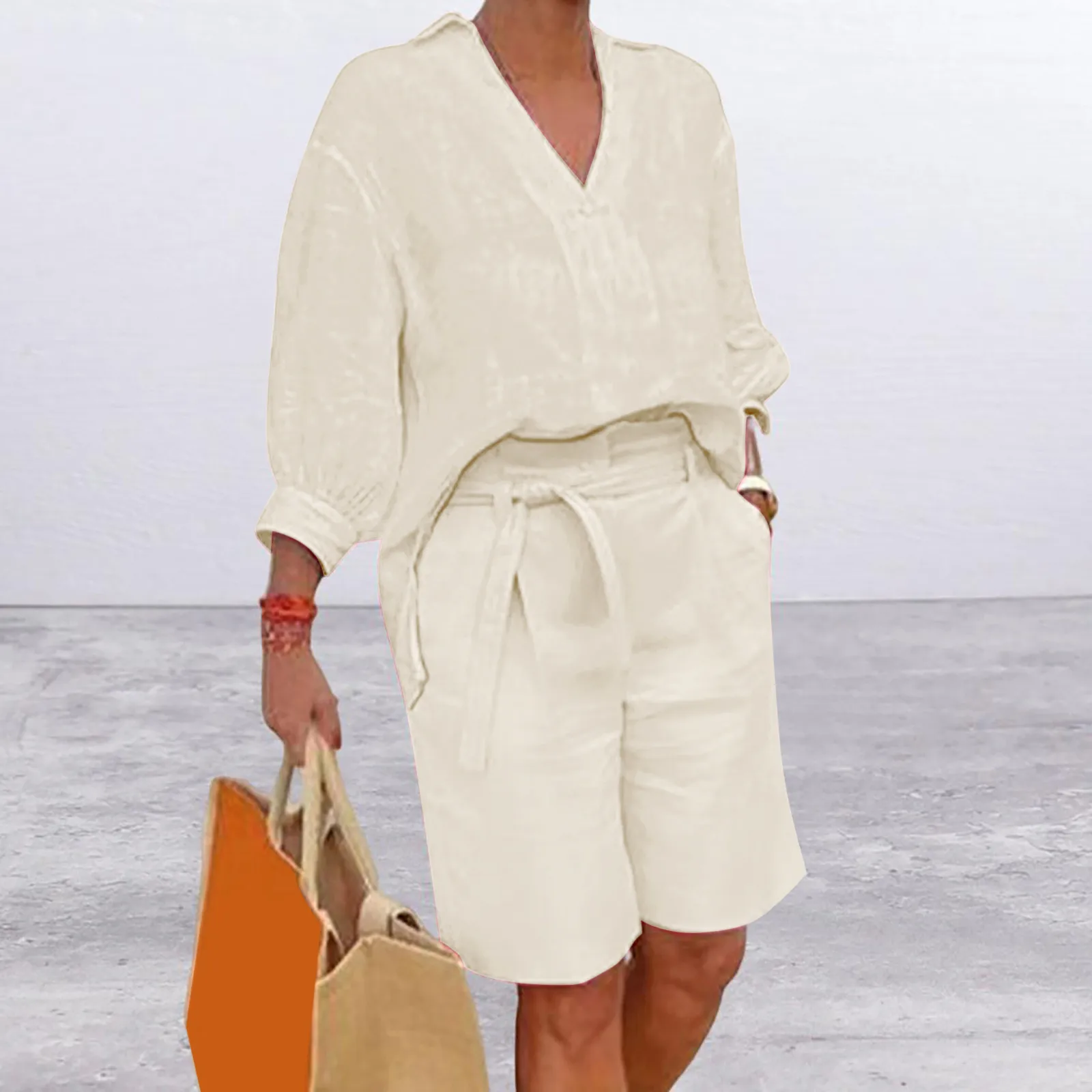 Summer Casual Loose Two Piece Set for Women Fashion Half Sleeve V-Neck Shirt Straight Pocket Belt Pants Cotton Linen Suit
Summer Casual Loose Two Piece Set for Women Fashion Half Sleeve V-Neck Shirt Straight Pocket Belt Pants Cotton Linen Suit