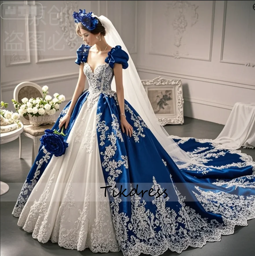 Romantic Blue With White Gothic Wedding Dress 2026 Princess Short Sleeve Medieval Ball Gown Bridal Dress Lace Church Bride Wear
Romantic Blue With White Gothic Wedding Dress 2026 Princess Short Sleeve Medieval Ball Gown Bridal Dress Lace Church Bride Wear