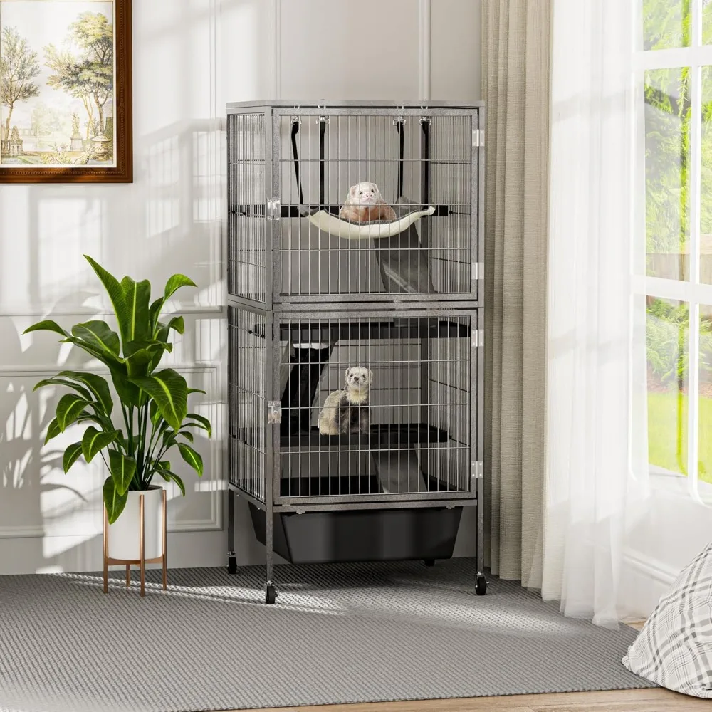 Metal Ferret Cage with 6" Deep Bottom Tray, 4 Tier Small Animal Cage with 2 Big Doors, Rolling Chinchilla Cage for Sugar Glider
Metal Ferret Cage with 6" Deep Bottom Tray, 4 Tier Small Animal Cage with 2 Big Doors, Rolling Chinchilla Cage for Sugar Glider