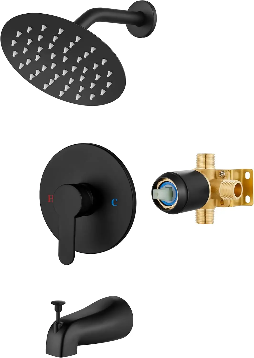 6" Rainfall Shower Faucet Set with Tub Spout, Solid Brass Valve, Matte Black Complete Kit
6" Rainfall Shower Faucet Set with Tub Spout, Solid Brass Valve, Matte Black Complete Kit