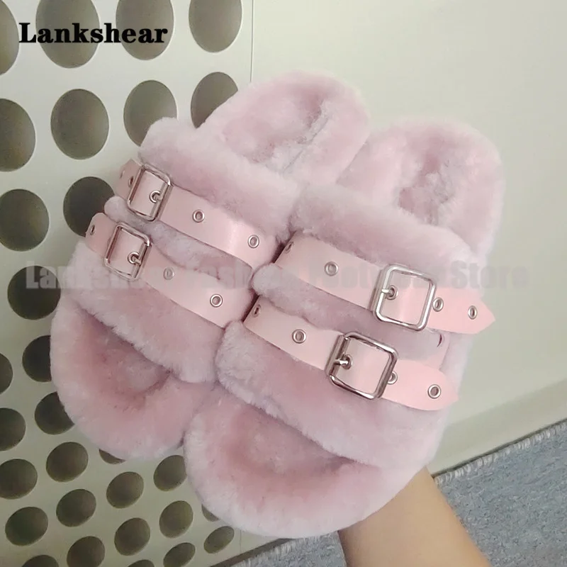 Belt Buckle Thick-Soled Slippers Wool Fur Mules Women Shoes Summer Round Toe Falt Slippers Sandalias De Mujer Verano
Belt Buckle Thick-Soled Slippers Wool Fur Mules Women Shoes Summer Round Toe Falt Slippers Sandalias De Mujer Verano