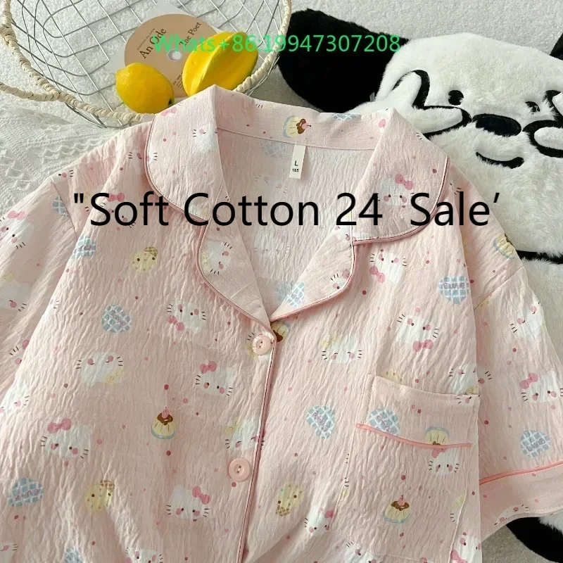 Summer Hello Kitty pajamas pure cotton with chest pads three-piece set short-sleeved shorts trousers Hello Kitty loungewear
Summer Hello Kitty pajamas pure cotton with chest pads three-piece set short-sleeved shorts trousers Hello Kitty loungewear