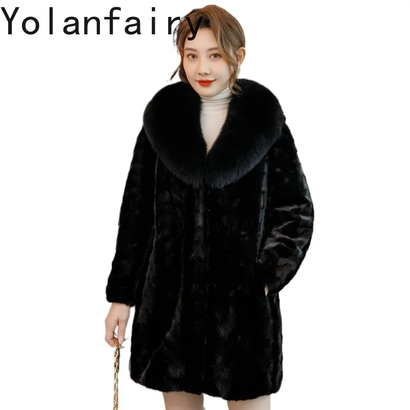 YOLANFAIRY Winter Women Pieced Mink Fur Coat with Genuine Fox Fur Collar Warm Real Fur Coats Woman Mink Jacket Mid-long 80-83cm
YOLANFAIRY Winter Women Pieced Mink Fur Coat with Genuine Fox Fur Collar Warm Real Fur Coats Woman Mink Jacket Mid-long 80-83cm