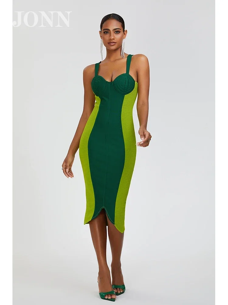 JONN Sexy Straps V Neck Patchwork Contrasting Color Bandage Dress Women Green Sleeveless Bodycon Dress Elegant Evening Party
JONN Sexy Straps V Neck Patchwork Contrasting Color Bandage Dress Women Green Sleeveless Bodycon Dress Elegant Evening Party