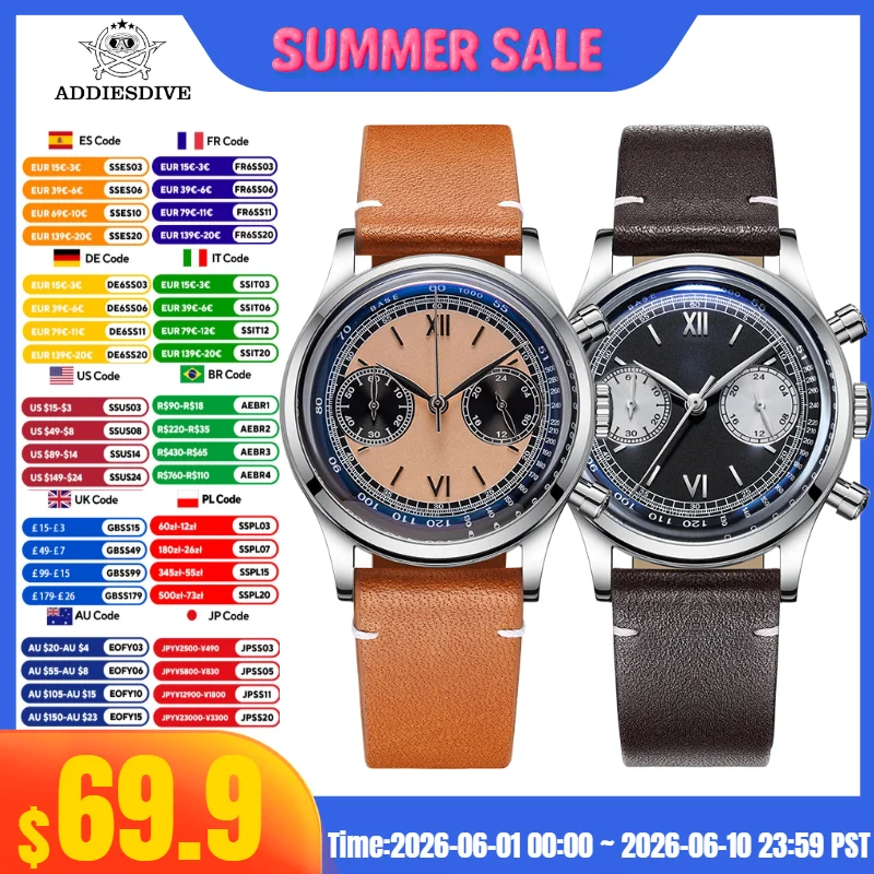 ADDIESDIVE Man Fashion Watch Reloj Hombre 100m Diving Leather Belt Multifunctional Chronograph Quartz Watches
ADDIESDIVE Man Fashion Watch Reloj Hombre 100m Diving Leather Belt Multifunctional Chronograph Quartz Watches