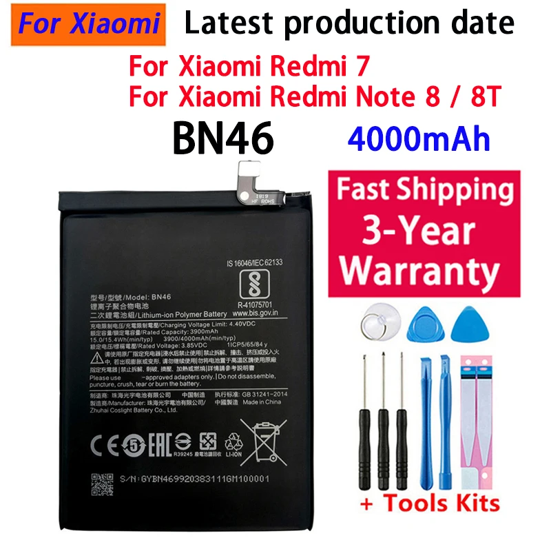 Replacement 4000mAh BN46 Battery For Xiaomi Redmi 7 Note8 Note 8 8T Phone Battery Bateria Batterie AKKU Free Tools
Replacement 4000mAh BN46 Battery For Xiaomi Redmi 7 Note8 Note 8 8T Phone Battery Bateria Batterie AKKU Free Tools