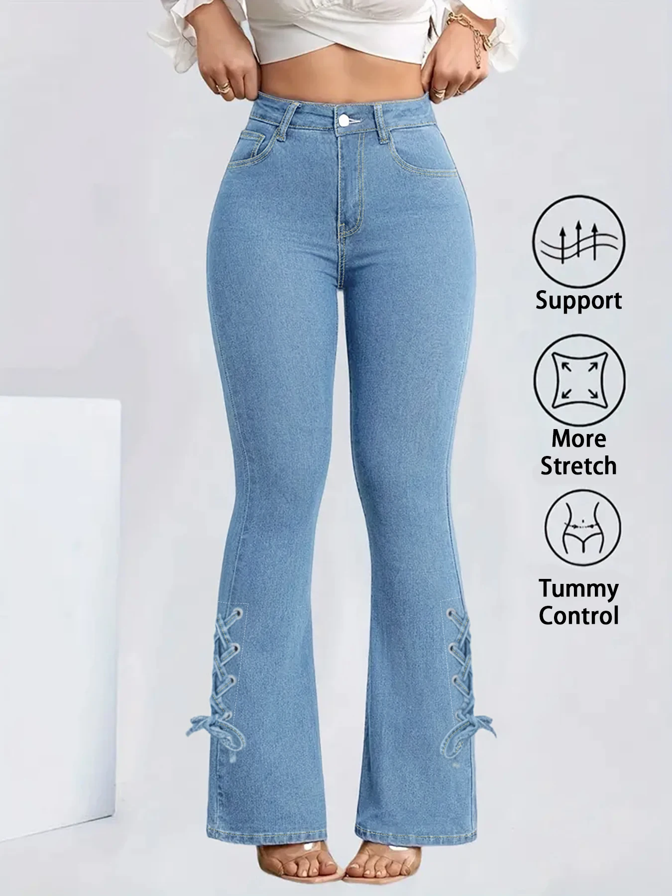 Женские расклешенные джинсы больших размеров с завышенной талией, голубые расклешенные джинсы с завышенной талией на шнуровке, подходящие для кампуса, улицы и стиля Y2K.
Женские расклешенные джинсы больших размеров с завышенной талией, голубые расклешенные джинсы с завышенной талией на шнуровке, подходящие для кампуса, улицы и стиля Y2K.