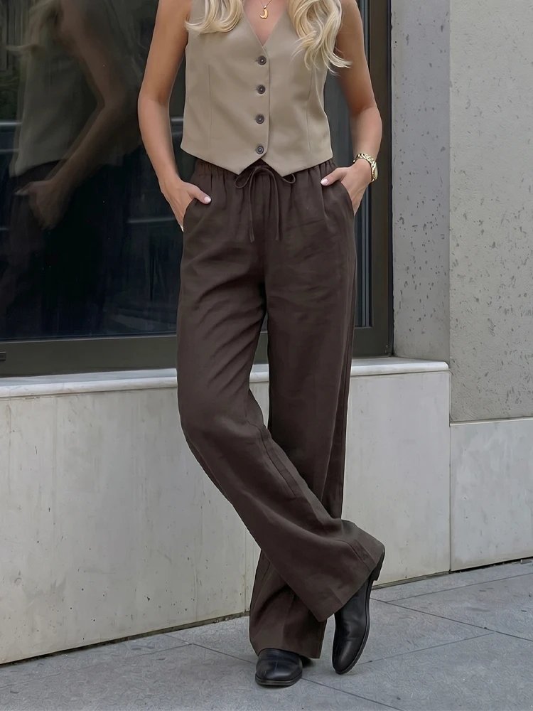 HH Women Retro Loose Brown Pants Casual Drawstring Style Wide Leg Pants Spring Autumn Office Lady Bottoms Chic Trousers
HH Women Retro Loose Brown Pants Casual Drawstring Style Wide Leg Pants Spring Autumn Office Lady Bottoms Chic Trousers