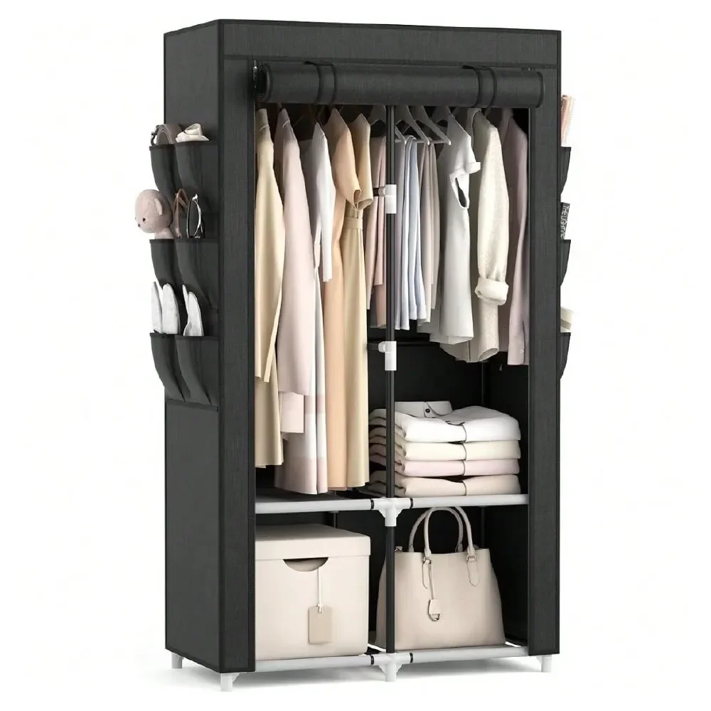 Closet Wardrobe Closet For Hanging Clothes With 4 Storage Shelves, 2 Hanging Rods And 6 Pockets, Stable And Easy Assembly Cloth
Closet Wardrobe Closet For Hanging Clothes With 4 Storage Shelves, 2 Hanging Rods And 6 Pockets, Stable And Easy Assembly Cloth