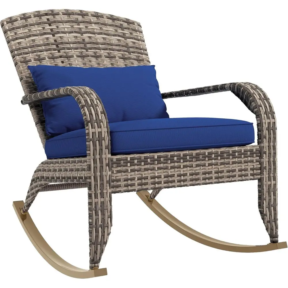 High Back Wicker Rocking Chair with Cushion and Pillow for Patio, Garden, Porch, or Balcony in Navy Blue
High Back Wicker Rocking Chair with Cushion and Pillow for Patio, Garden, Porch, or Balcony in Navy Blue