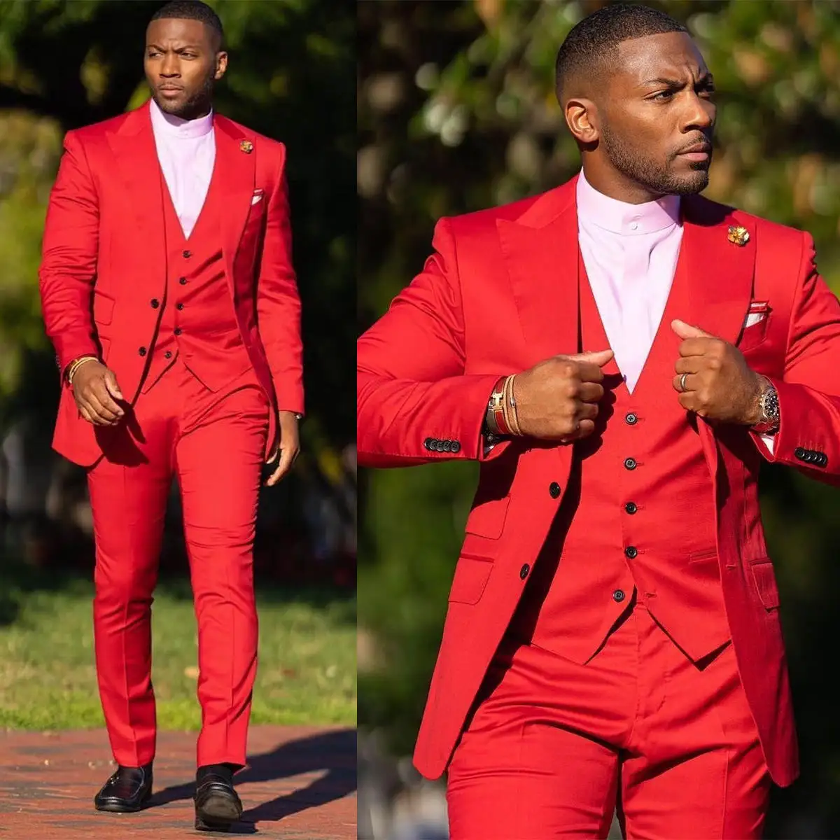Red Man Tuxedos Peaked Lapel Breathable 3 Pcs Wedding Suit Handsome Jacket Vest Pant Set For Evening Groom Wear Party Customized
Red Man Tuxedos Peaked Lapel Breathable 3 Pcs Wedding Suit Handsome Jacket Vest Pant Set For Evening Groom Wear Party Customized