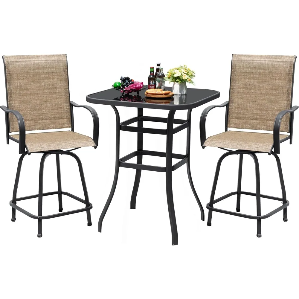 3-Piece Patio Swivel Bar Set with High Top Table and Textilene Sling Fabric Outdoor Stools
3-Piece Patio Swivel Bar Set with High Top Table and Textilene Sling Fabric Outdoor Stools
