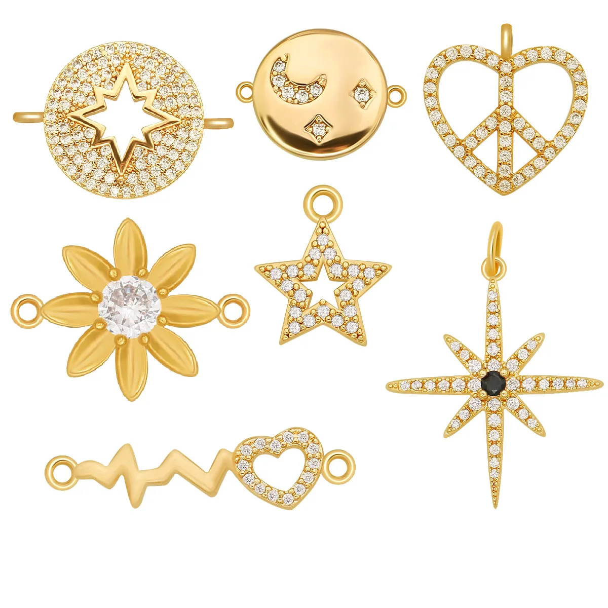 Gold-plated Zirconia Flower Round Moon Star Heart Peace Symbol Charms Pendant DIY Jewelry Making Supplies Accessories Wholesale
Gold-plated Zirconia Flower Round Moon Star Heart Peace Symbol Charms Pendant DIY Jewelry Making Supplies Accessories Wholesale