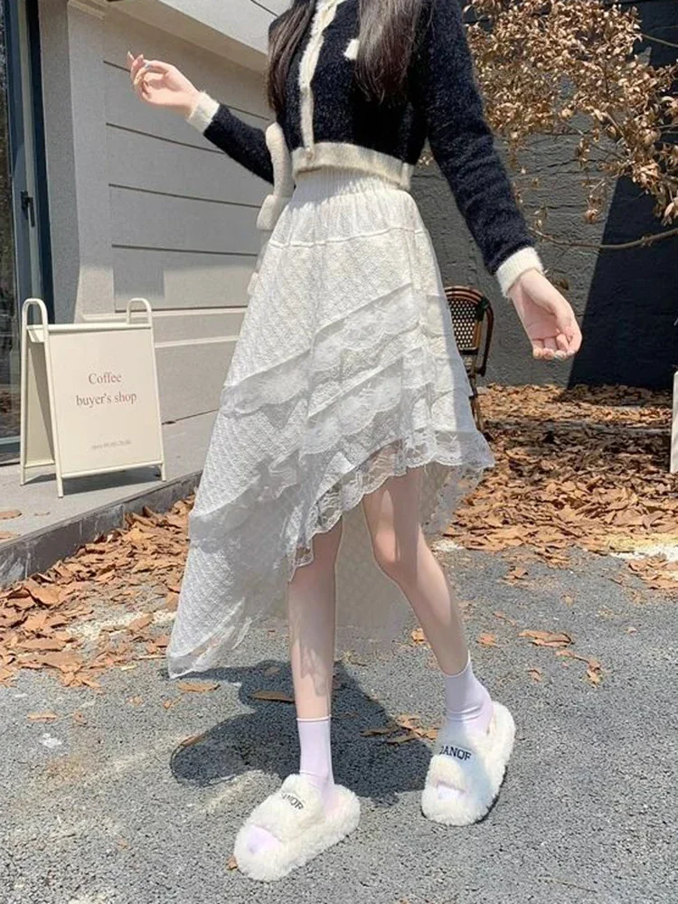 Korean Fashion Sweet Lace White Long Skirt Women High Waist Irregular Elegant Slim Female Casual Design A Line Kawaii Skirt
Korean Fashion Sweet Lace White Long Skirt Women High Waist Irregular Elegant Slim Female Casual Design A Line Kawaii Skirt